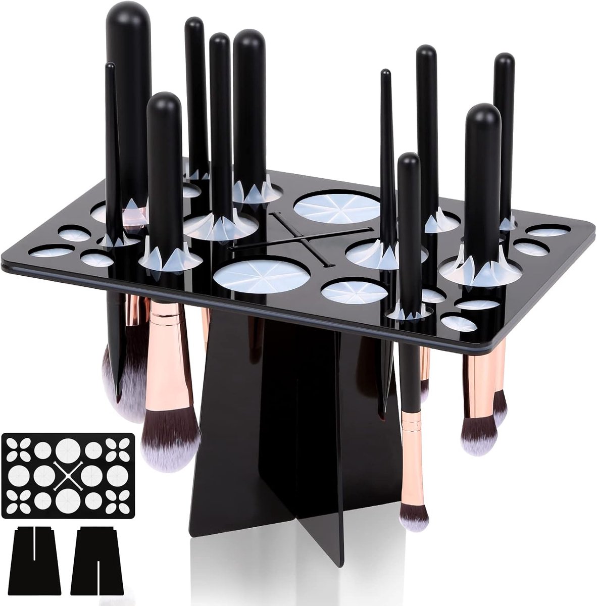 Penseelhouder voor cosmetica, 26 sleuven, inklapbaar, make-upkwastenhouder, acryl, cosmetica, opslag, droger, standaard voor het bewaren van make-up, aquarelkwasten, acryl, nagelborstels, schilderpenselen, zwart