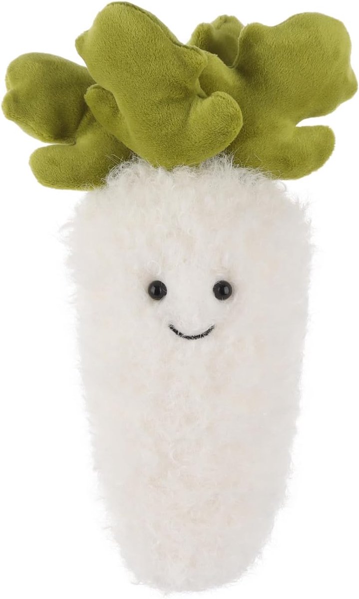 Lamb Pluche radijs met groenten voor kinderen, zacht schattig knuffeldier voor baby's, meisjes en jongens, pluizige radijs, wit, 24 cm