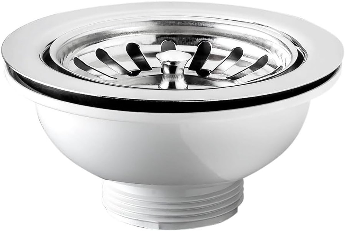 439726 | Afvoer voor Mand Type Spoelbak Zonder Overloop, Gat Ø 90mm, Afvoer Ø 114mm, Standaard 1"1/2 RVS Afvoer met Schroef en Mand