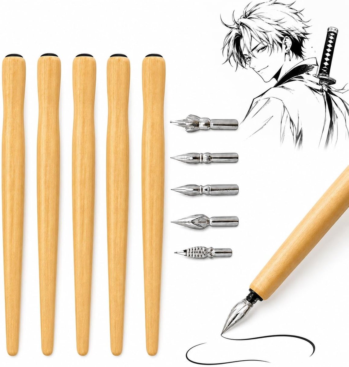 Set van 10 kalligrafiepen, vulpen met 5 veren, 5 stuks kalligrafie en schrijfpenhouder