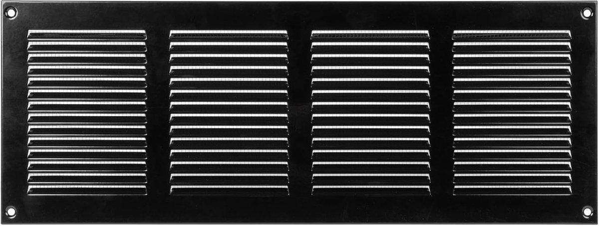 40 x 15 cm zwarte afdekking van de ontluchting, hoogwaardig stalen achterluchtrooster, voor plafond en zijwand, HVAC, met insectenbescherming, 400 x 150 mm, zwart