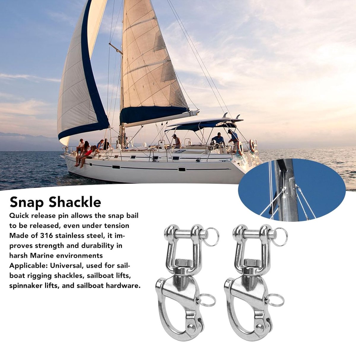 Snap Shackle, 2PCS Quick Release Marine Swivel Shackle, 316 Roestvrij Staal Universele Hoge Sterkte Snap Shackles Voor Zeilboottuigage(128mm)