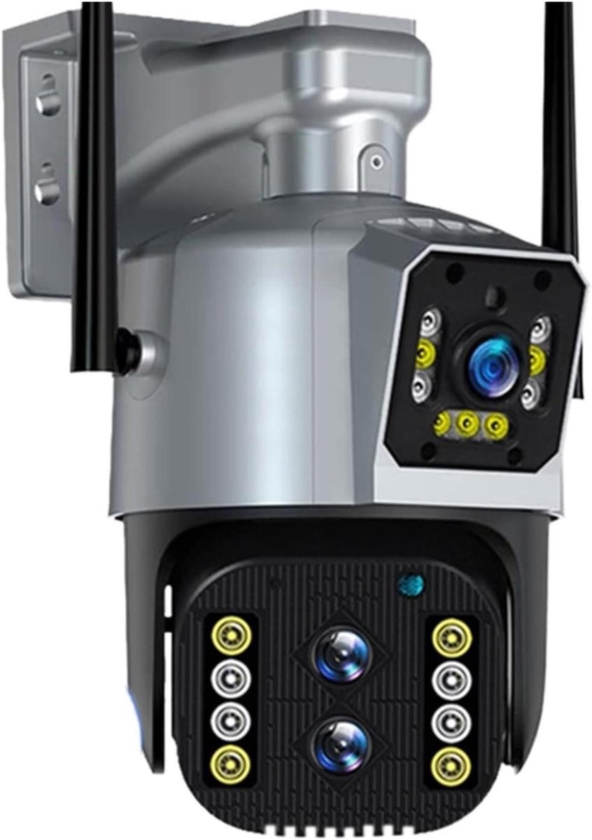 Beveiligingscamera Buiten - PTZ Camera CCTV Camera - Huisbeveiliging - Dubbele Lens Dual Screen - 4MP - Wit