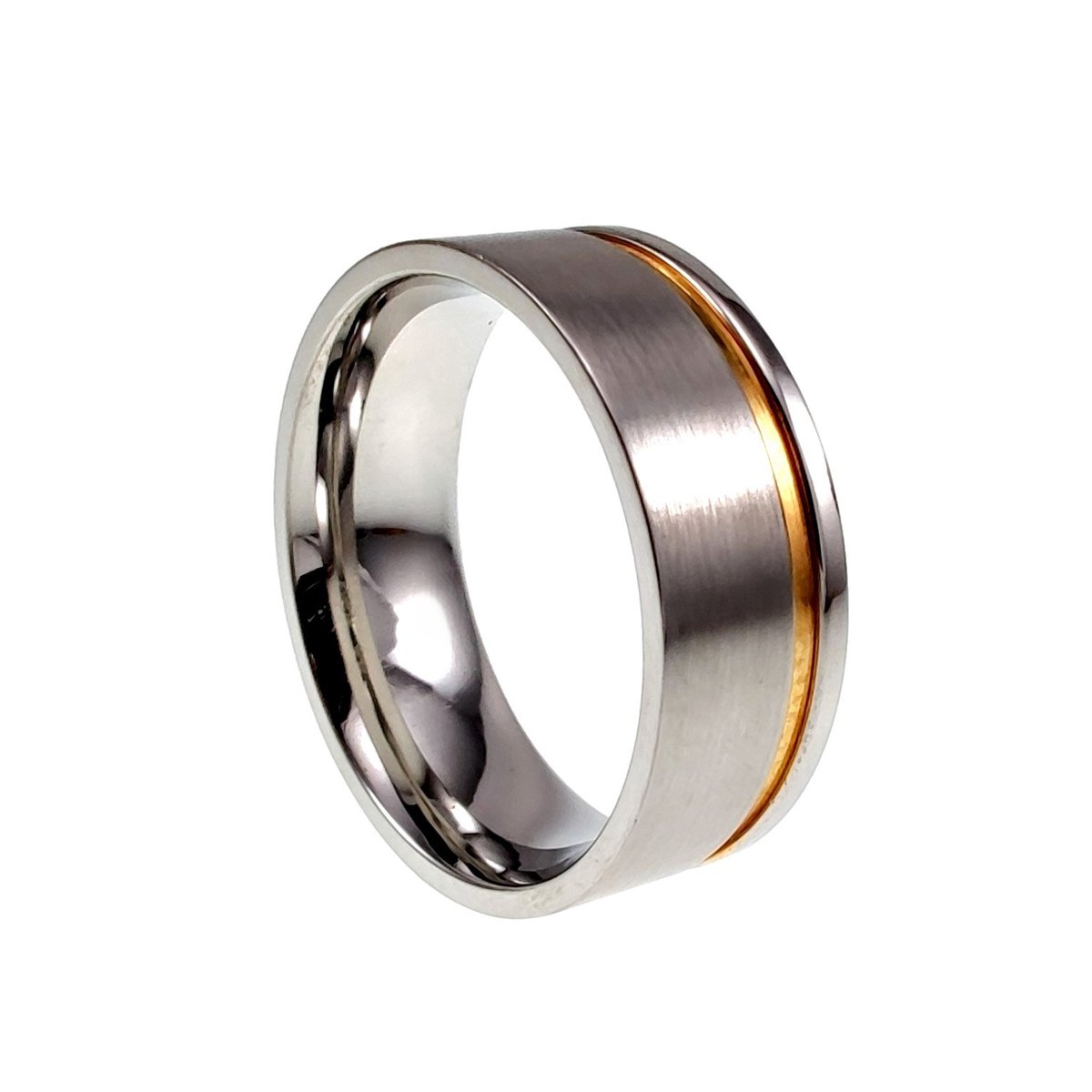 Elegante Vriendschapsring met Goudkleur Groef Trouwring Verlovingsring Unisex, 8 mm Breed - Roestvrij Staal