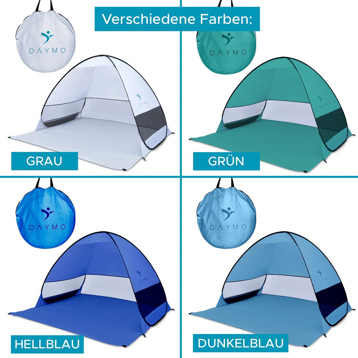 SnelShoppen - DAYMO Strandtent, Windschelp Tent, 190 x 160 cm, UV-bescherming 50+, Pop-up Tent, Zelf-ontvouwende Werptent voor Strand, Camping, Tuin,