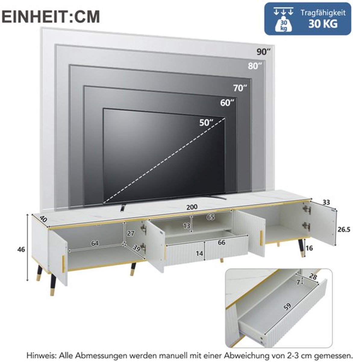 Tv-meubel – TV Kast – Entertainmentmeubel – Media Meubel – TV Dressoir – Modern Marmerlook