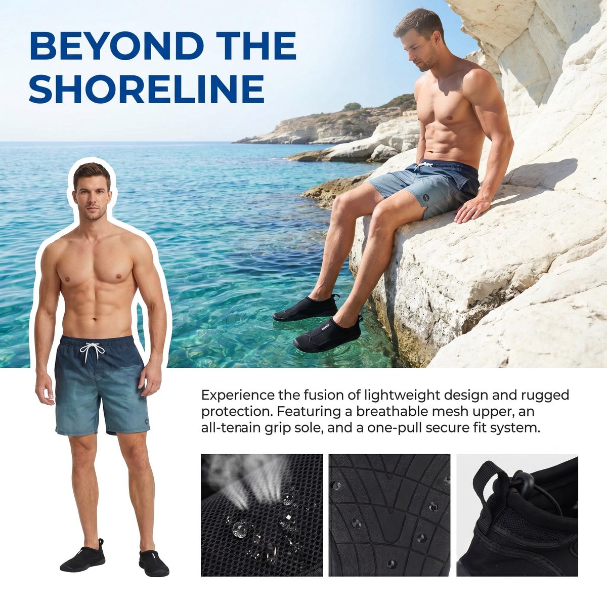 SnelShoppen - JOMIX Waterschoenen Heren 46 EU - Antislip Strandschoenen, Lichtgewicht, Versterkte Teen, Ideaal voor Snorkelen en Wandelen, Zwart