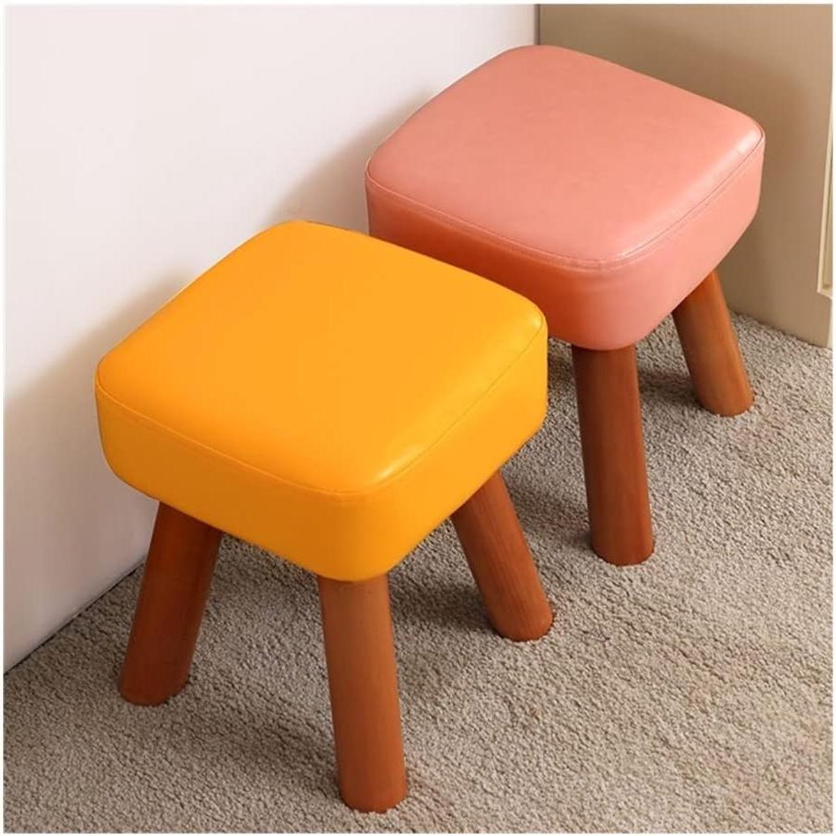 Voetenbankje - Poef Krukje - Ontspannen Zitten - Hoge Dichtheid Schuim - 25 cm - Oranje
