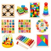 DMG Supply Houten Megaset - 10 Spellen in 1 - Educatief Speelgoed - Letters en Cijfers - Blokken en Stapelen - Tangram en Xylofoon - Puzzel - Cadeauset - Vanaf 3 Jaar