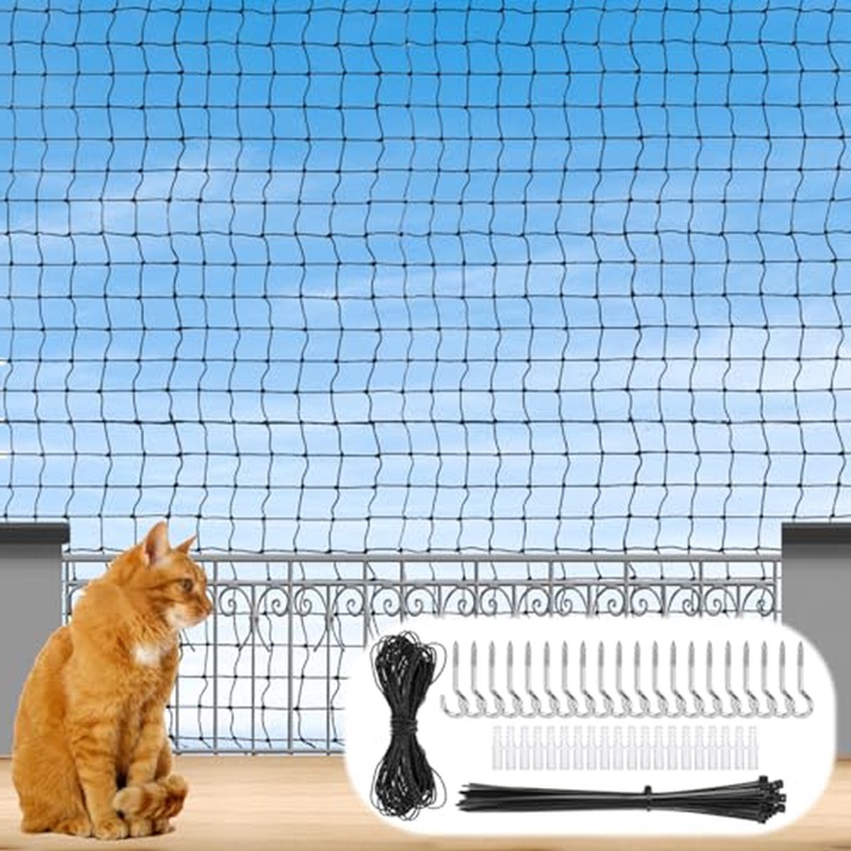 Kattennet Balkon - Balkonnet Kattenbescherming - Katten Veilig Houden - Versterkt Polyethyleen - 3 x 4 m - Zwart