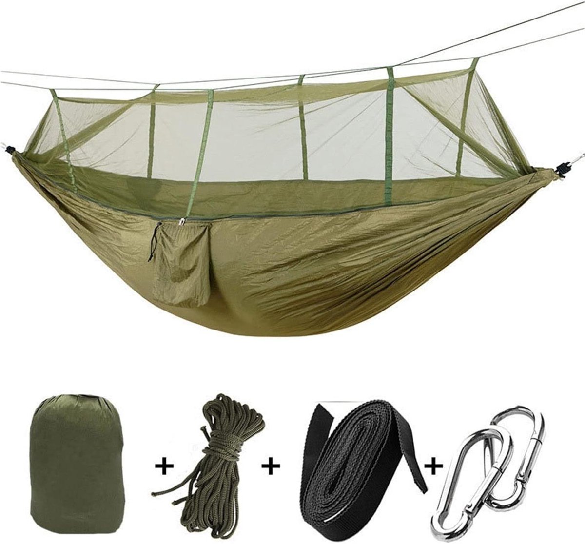 Buitenhangmat - Kampeerhangmat Draagbare Hangmat - Ontspannen in de Natuur - Dubbellaags Gecodeerd Mesh - 260x130cm - Groen