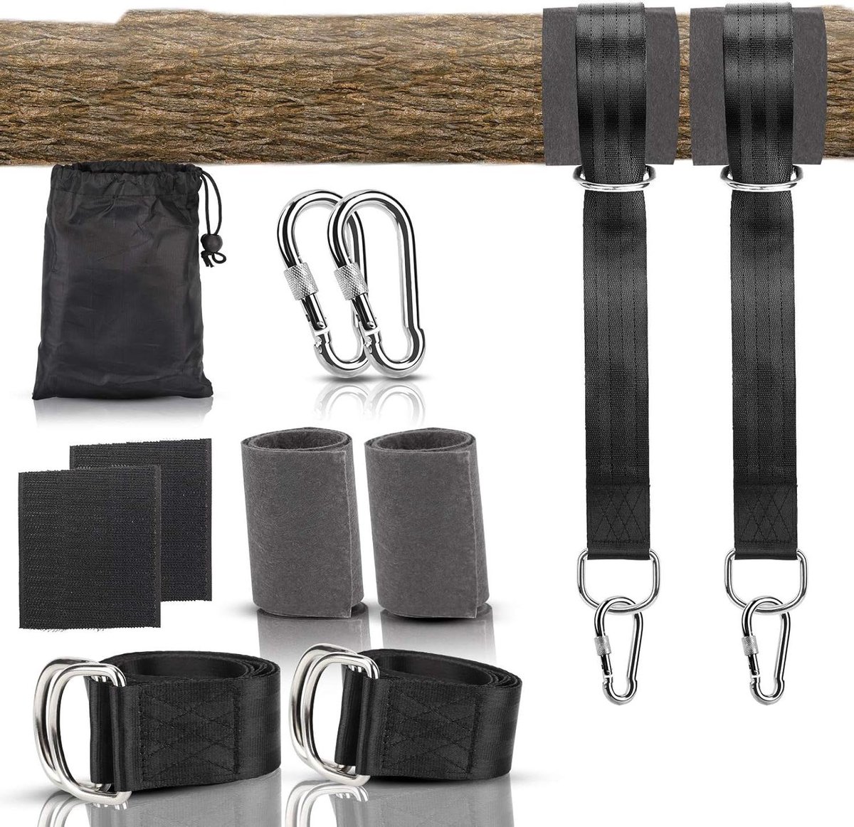 Schommel Ophangset - Hangmat Bevestiging - Veilig Ophangen - Scheurbestendig Polyester - Max 500 kg - Zwart