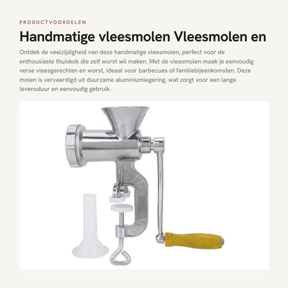 Vleesmolen Handmatig - Worstmaker - Aluminiumlegering - 15x25 cm - 573 g - Duurzaam en Nauwkeurig - Vleesvermaler
