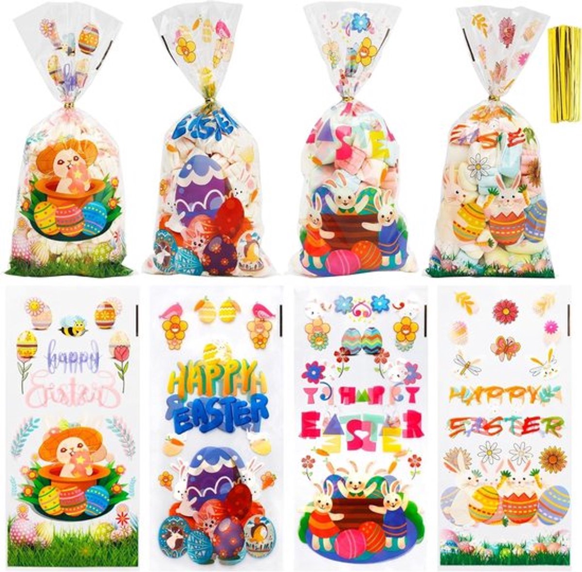 - Paaszakjes - 100 Stuks - Perfect voor Paasfeest - Kleur: Multicolor - Verpakking voor Snoep en Koekjes - Ideaal voor Cadeaus - Voor Kindere