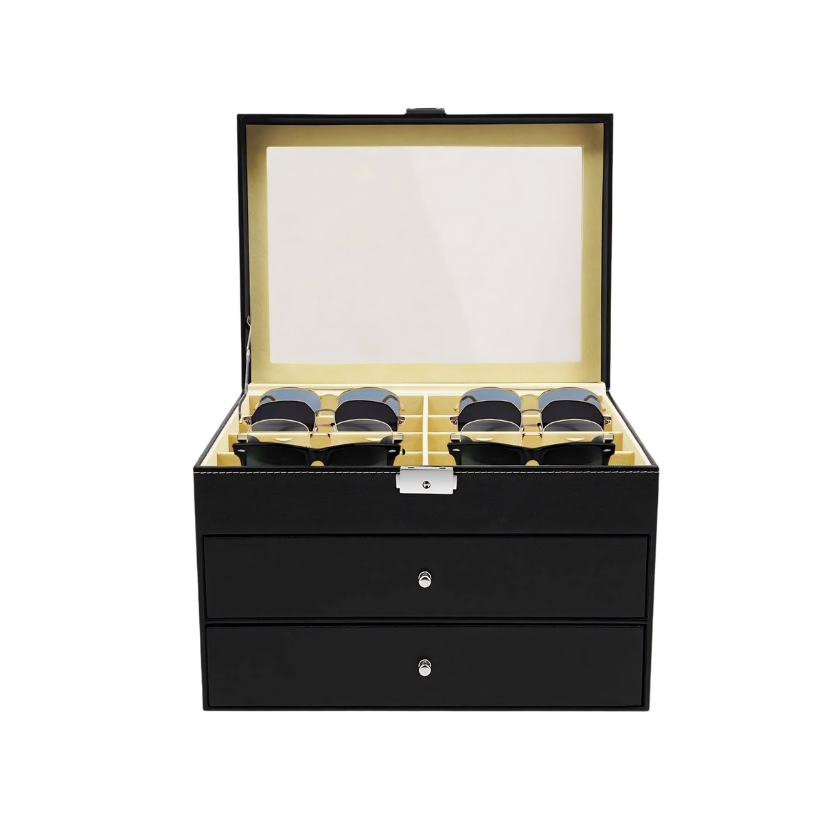 3-Laags Zonnebrillen Organizer – Brillen Display- en Opbergdoos voor Zonnebrillen en Brillen voor Dames en Heren – Zwart