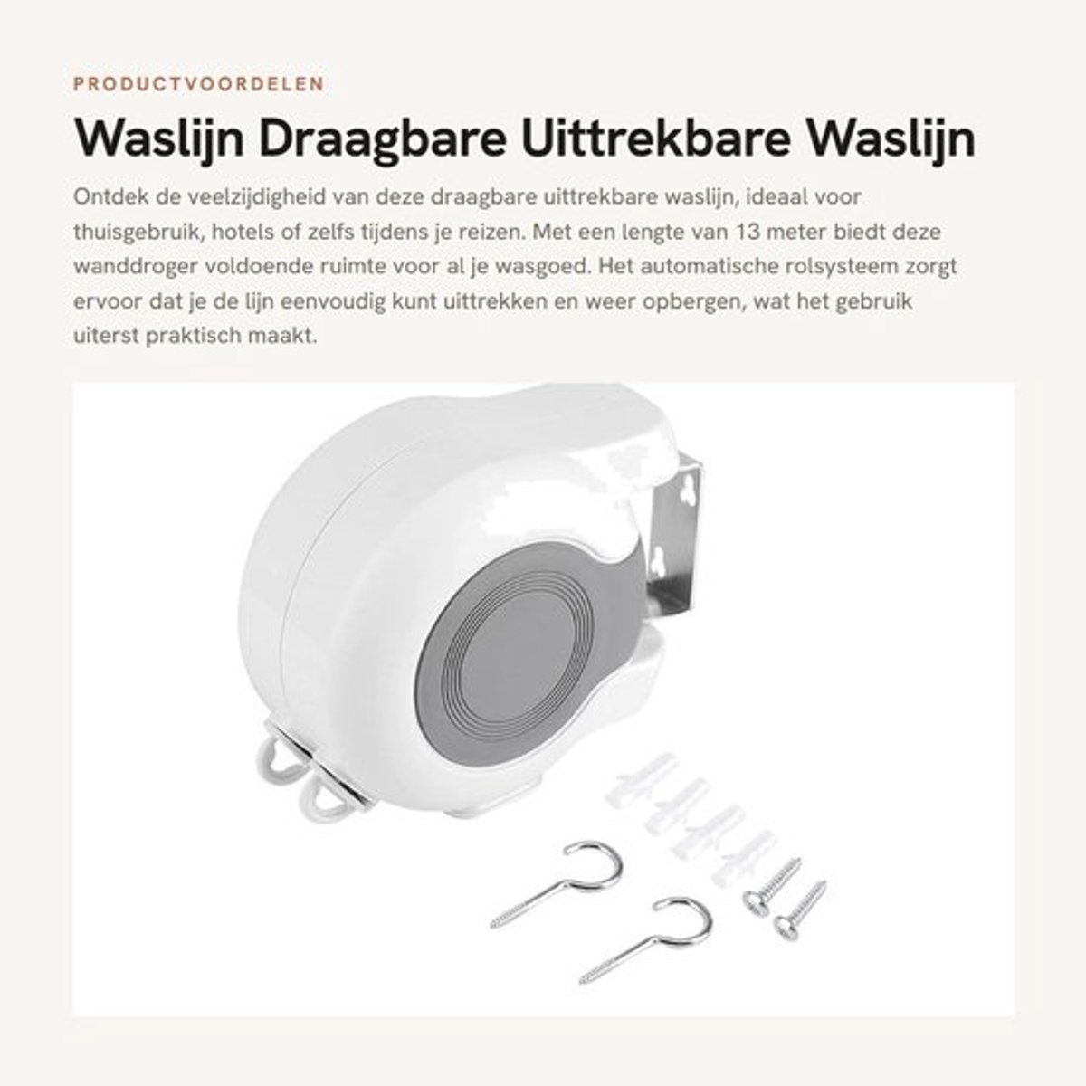 Waslijn 13 m - Draagbaar - Uittrekbaar - Wanddroogrek - Dubbele lijn - Automatisch rolsysteem - Geschikt voor thuis - Drooglijn