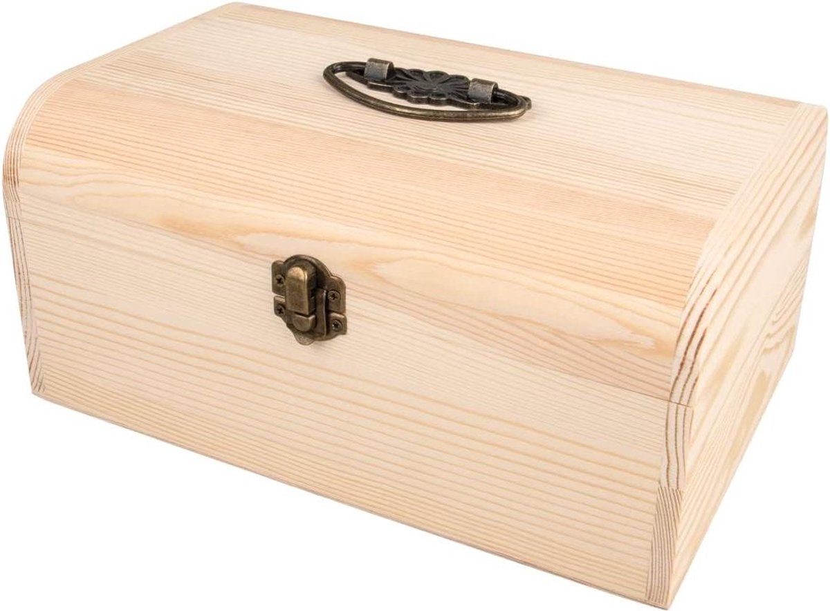 Houten Koffer - Houten kist Box - Opbergen Decoratie - Antiek Beslag Vintage - 24.5 x 16.5 x 11.5 cm