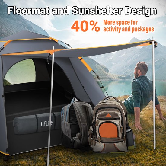 SnelShoppen - Cflity Campingtent 3-persoons Pop-Up Tent Automatische Waterdichte 4-seizoens Koepeltent met Grote Vloermat en Afneembare Regendoek voor — afbeelding 4