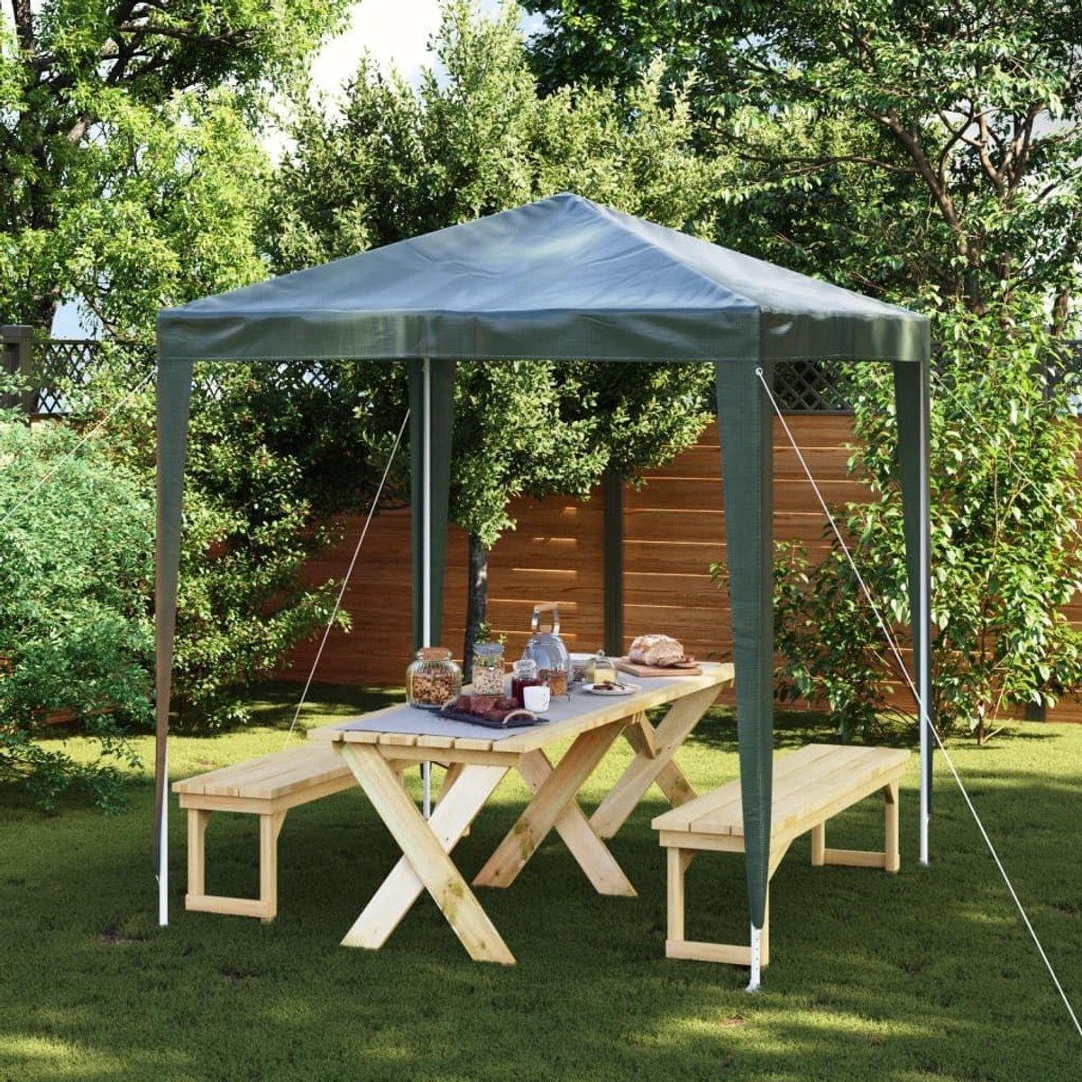 Partytent Groen - Tuinpaviljoen Feesttent - Buitenfeesten Organiseren - Waterbestendig PE Dak - 2 x 2 m - Groen