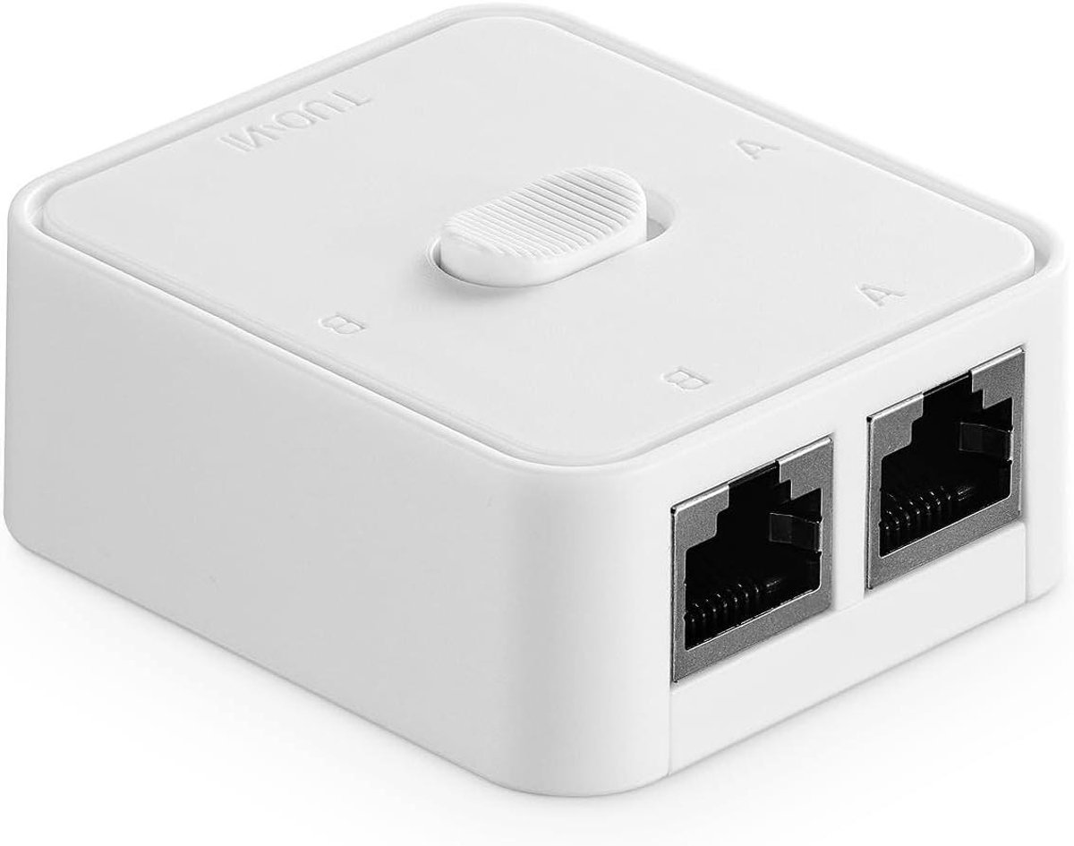 Netwerkschakelaar - Ethernet Selector - Netwerken Wisselen - Bidirectionele Handmatige Schakelaar - 6 x 5 x 2.5 cm - Wit