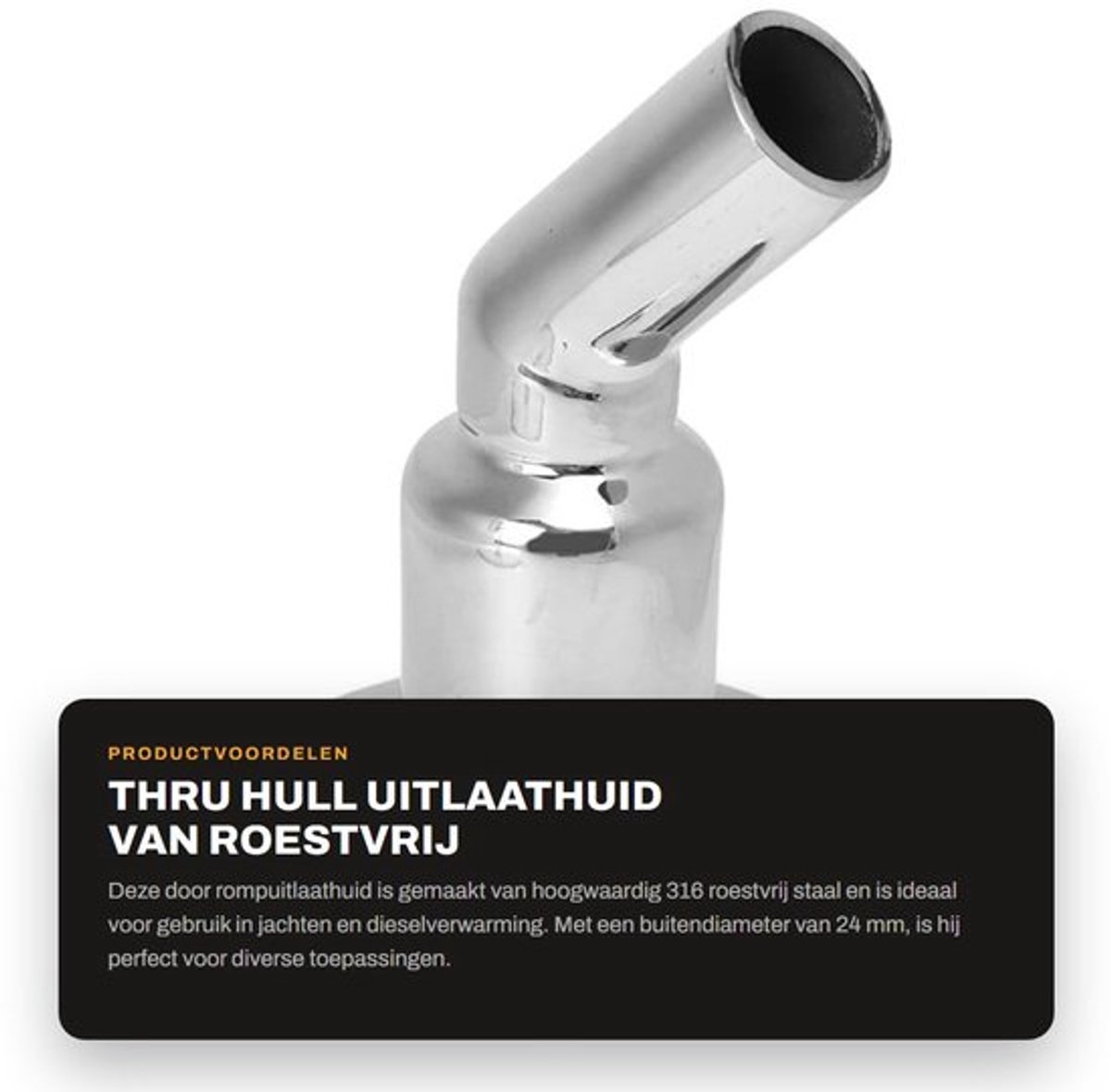 Uitlaathuid 316 Roestvrij Staal - Thru Romp Uitlaatfitting - 24 Mm Buis - Geschikt voor Dieselkachels - Inclusief Pakking en Schroeven - Spiegel Gepolijst - Doorrompuitlaat