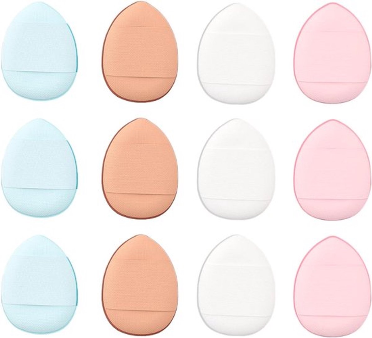 Set van 12 losse poederkwasten voor make-up, inclusief sponzen en vingerhouders. Ideaal voor vloeibare foundation en poeder voor gezicht en ogen. Geschikt voor Halloween-kostuums en festivals. Wasbaar en herbruikbaar.
