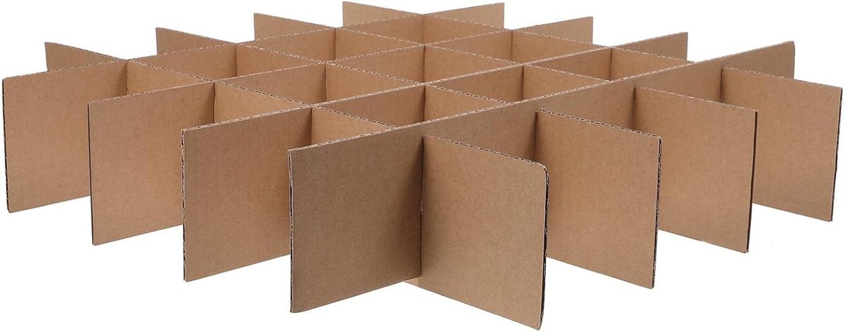 Kartonnen Doosverdelers - Inzetstukken Vakken - Breekbare Spullen Beschermen - Rasterstructuur - 412 x 412 x 8 cm - Lichtbruin