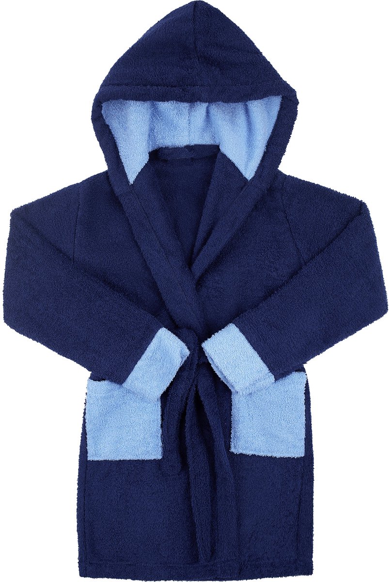 SnelShoppen - Kinderen Badjas 100% Katoen Marineblauw/Blauw 134-140, Luxe, Zacht en Comfortabel, Perfect voor Bad, Zwembad of Thuis