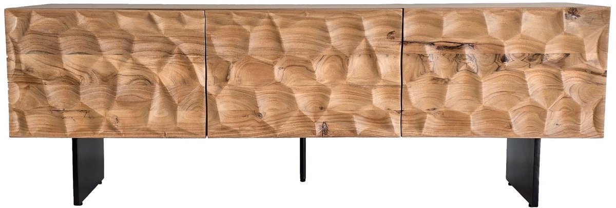 Ervesto Lowboard - Tv-meubel 160x56x37 Cm - Acacia Massief Hout - Bruin Met Zwarte Poten - Handgemaakt Dressoir - Voor Tv’s Tot 70 Inch