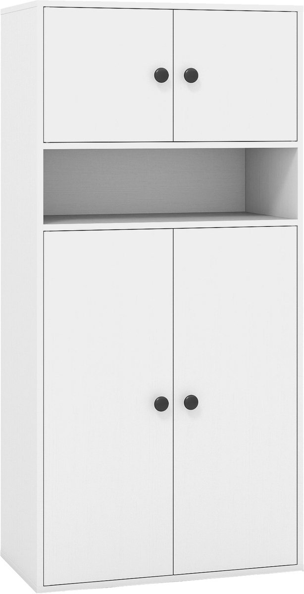 COSTWAY Boekenkast met 4 deuren en verstelbare plank, boekenkast met 4 verdiepingen, opbergkast, vrijstaande vitrinekast voor kantoor, woonkamer (wit, 54 x 30 x 111 cm)