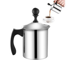 Handmatige Melkschuimer - Roestvrij Staal - Koffie Maken - Draagbaar Ontwerp - 400 ml - Zilver