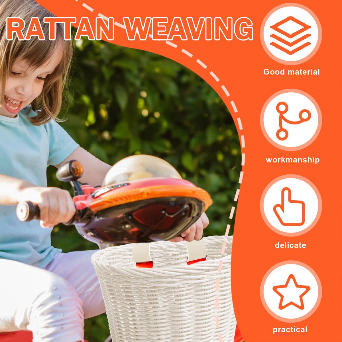 SnelShoppen - Fietsmand voor Kinderen Afneembaar - Rotan Gevlochten Automand met Lederen Riem - Universele Kinderfietsmand voor Meisjes en Jongens - S