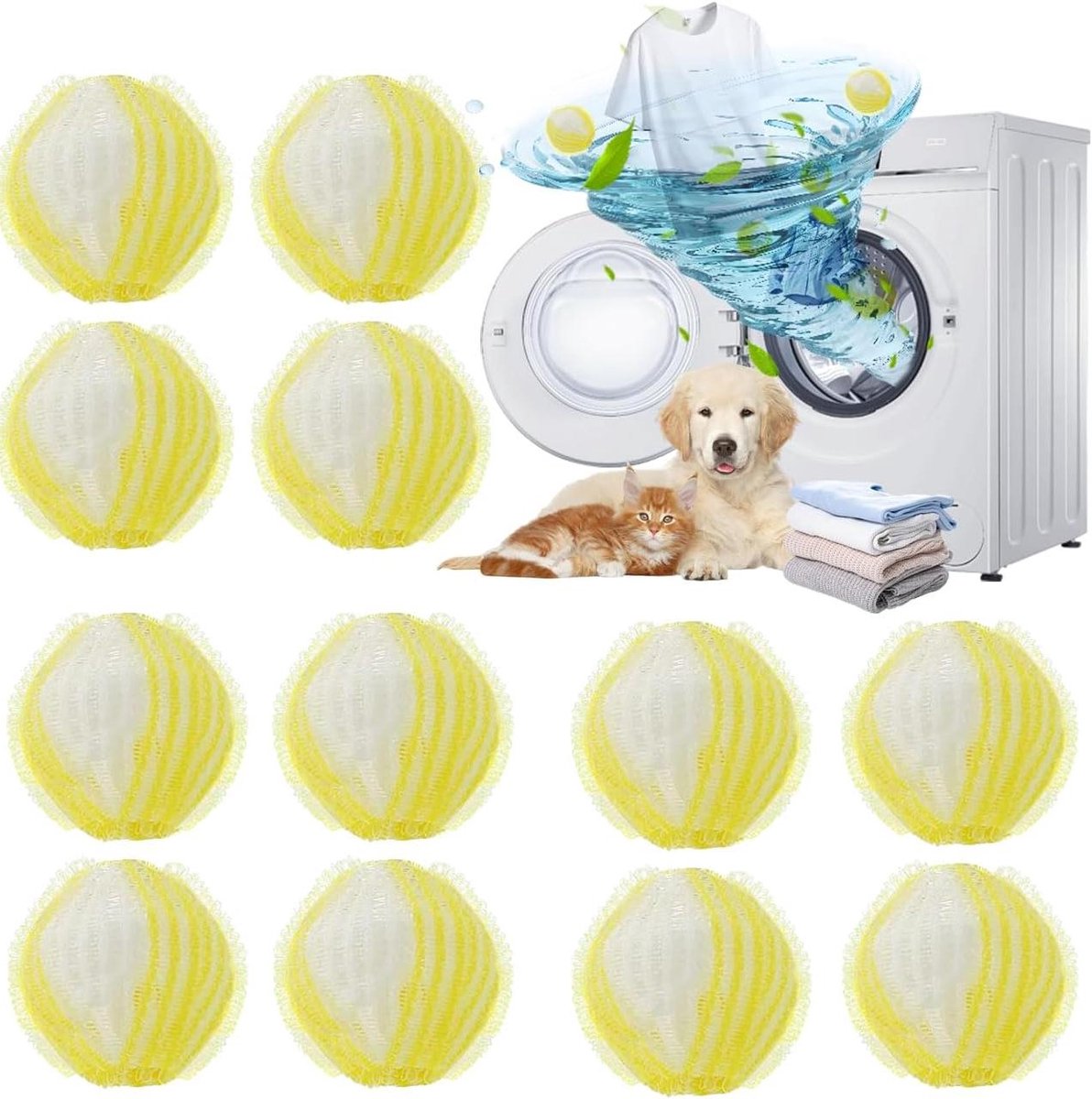 Anti-haarballen Wasmachine - Haarvanger Wasbal - Kleding Reinigen - Volledige Haarvangst - 12 stuks - Geel