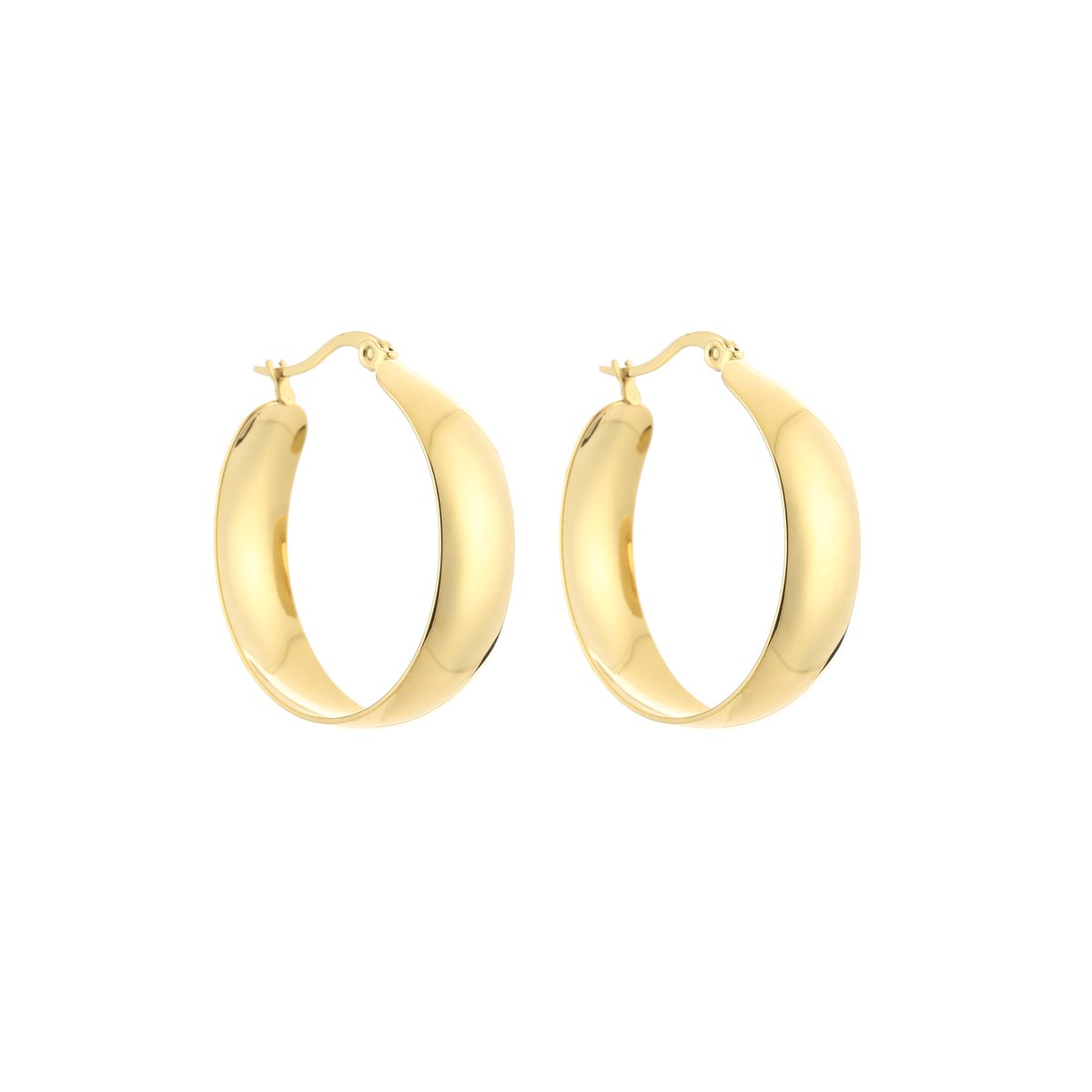 Stainless Steel Brede Holle Hoops – Lichtgewicht Chunky Oorringen – RVS - Goud