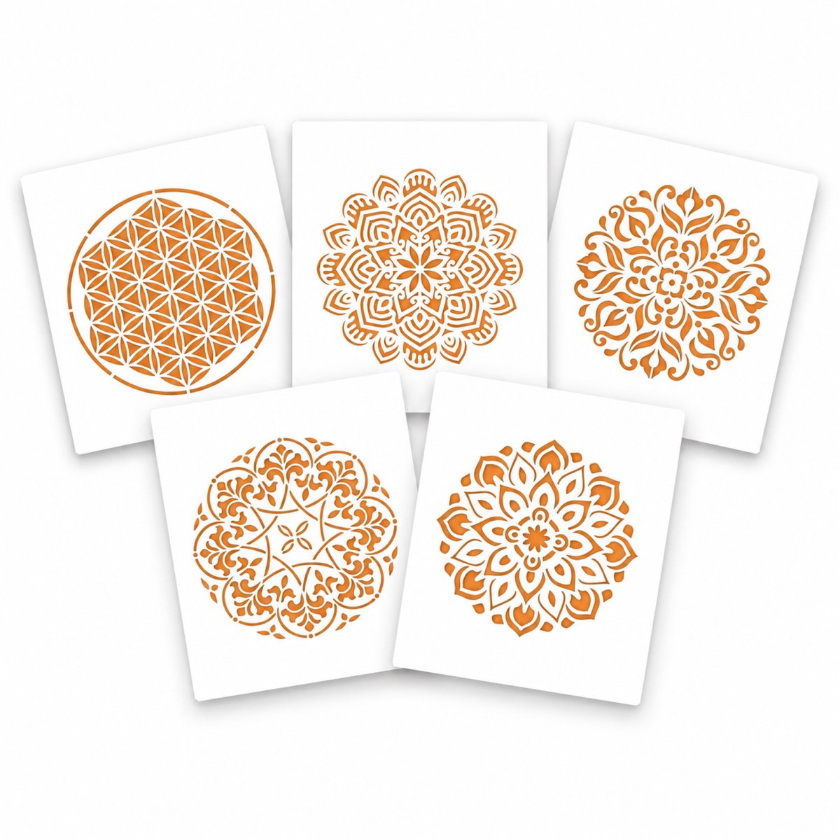 QBIX Mandala Sjablonen set – 5x A5 Formaat Mandalas Stencils – Creatieve Projecten – 5 stuks - 0.3 mm dikte