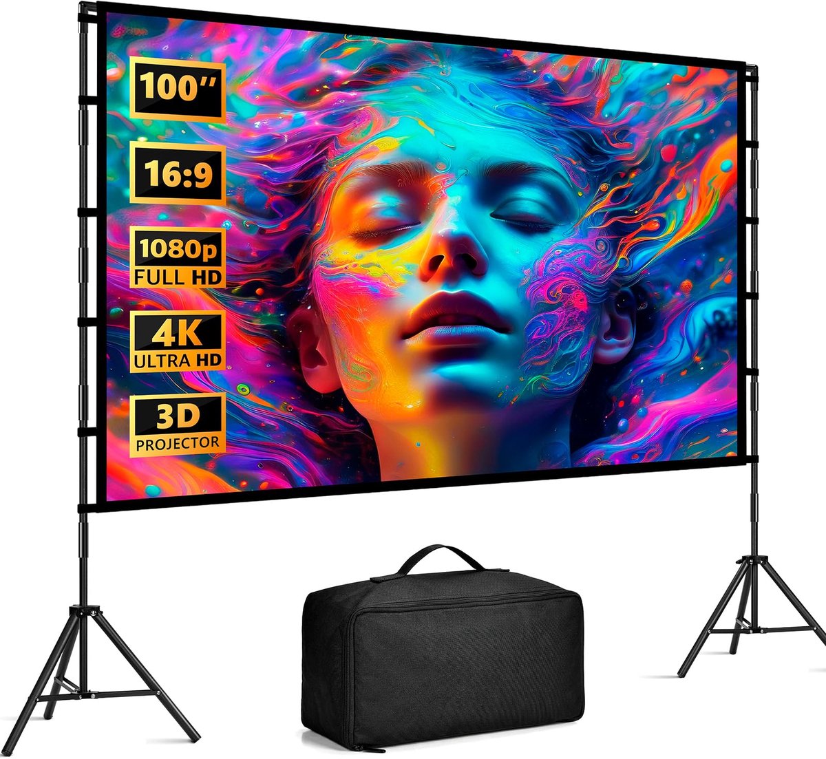 SnelShoppen - 120 Inch Opvouwbaar Projectiescherm 4K HD, Kreukvrij Beamerscherm 16:9 voor Thuisbioscoop, Draagbaar voor Buiten, Perfect voor Feest en