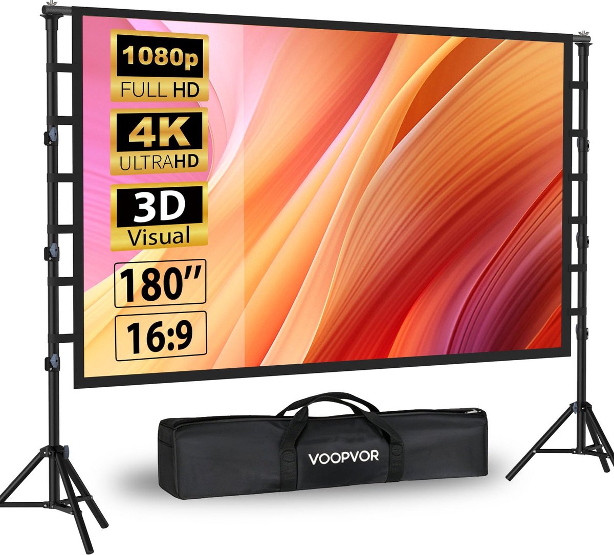 SnelShoppen - 180 inch outdoor beamerscherm met statief - Draagbaar projectiescherm 16:9 4K HD - Bioscoopscherm voor binnen en buiten - Met draagtas e