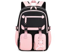SnelShoppen - Tanou Schoolrugzak voor Meisjes en Tieners, Grote Waterdichte Casual Schooltas, Roze, 32x16x45 cm, Met Trolleyband voor Dagelijks Gebrui