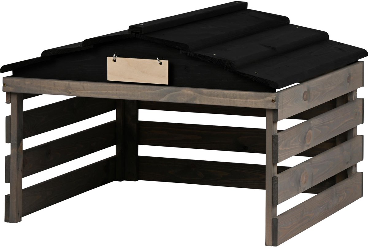 SnelShoppen - Houten Garage voor Robotmaaier met Afneembaar Dak - Bescherming voor Robotmaaier - 78,5 x 74 x 52,5 cm - Grijs/Zwart - Tuinaccessoire