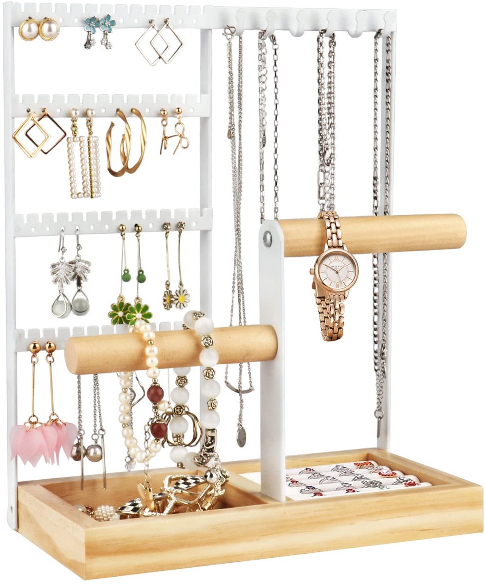 SnelShoppen - Fenghome Sieradenstandaard Wit - Meerlagige Sieradenhouder voor Kettingen, Oorbellen, Ringen, Armbanden, Horloges en Accessoires - Perfe