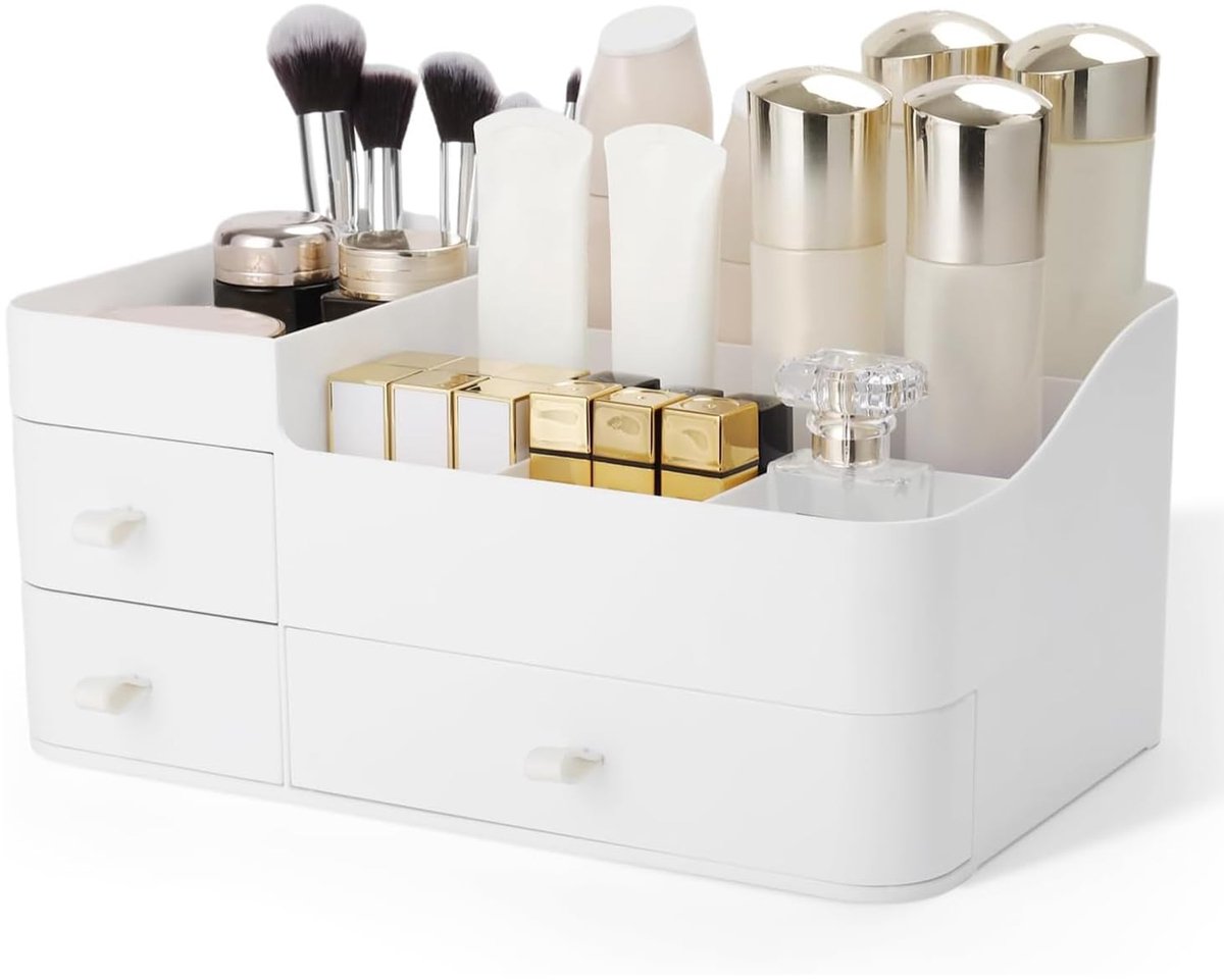 SnelShoppen - Make-up organizer met laden, cosmetische opbergdozen voor make-up organisatie, kaptafel organizer, kunststof, zwart, 4 lades, ideaal voo