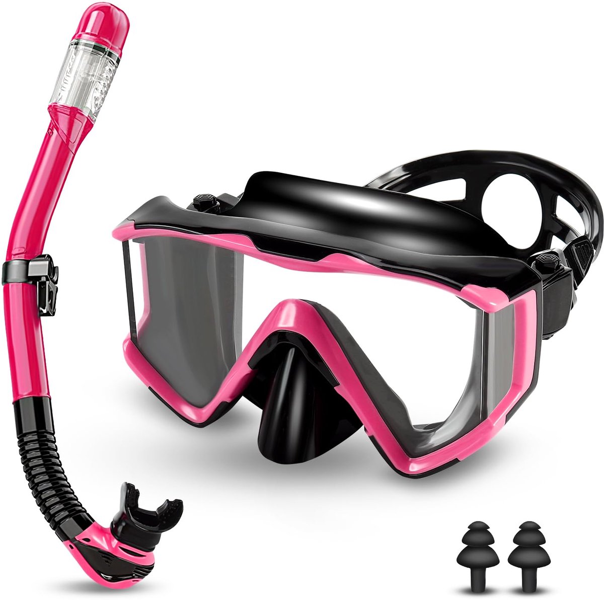 SnelShoppen - Snorkelset voor Volwassenen met Droge Snorkel, Duikbril met Geharde Glazen Lens, Waterdicht, Anti-condens en Anti-lek, Roze, Perfect voo