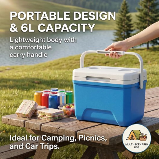 Kleine Harde Koeler - Drankkoeler Lunchbox - Buitenactiviteiten - 24-uurs Ijsretentie - 6L - Blauw — afbeelding 3