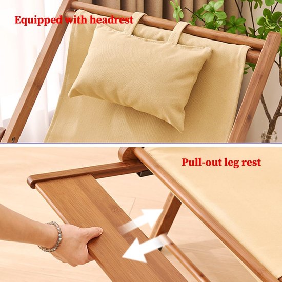 Houten Loungestoel - Strandstoel Opvouwbaar - Ontspannen Buiten - Verstelbare Hoogte - 62x62-80 cm - Houtkleur van Houten — afbeelding 3