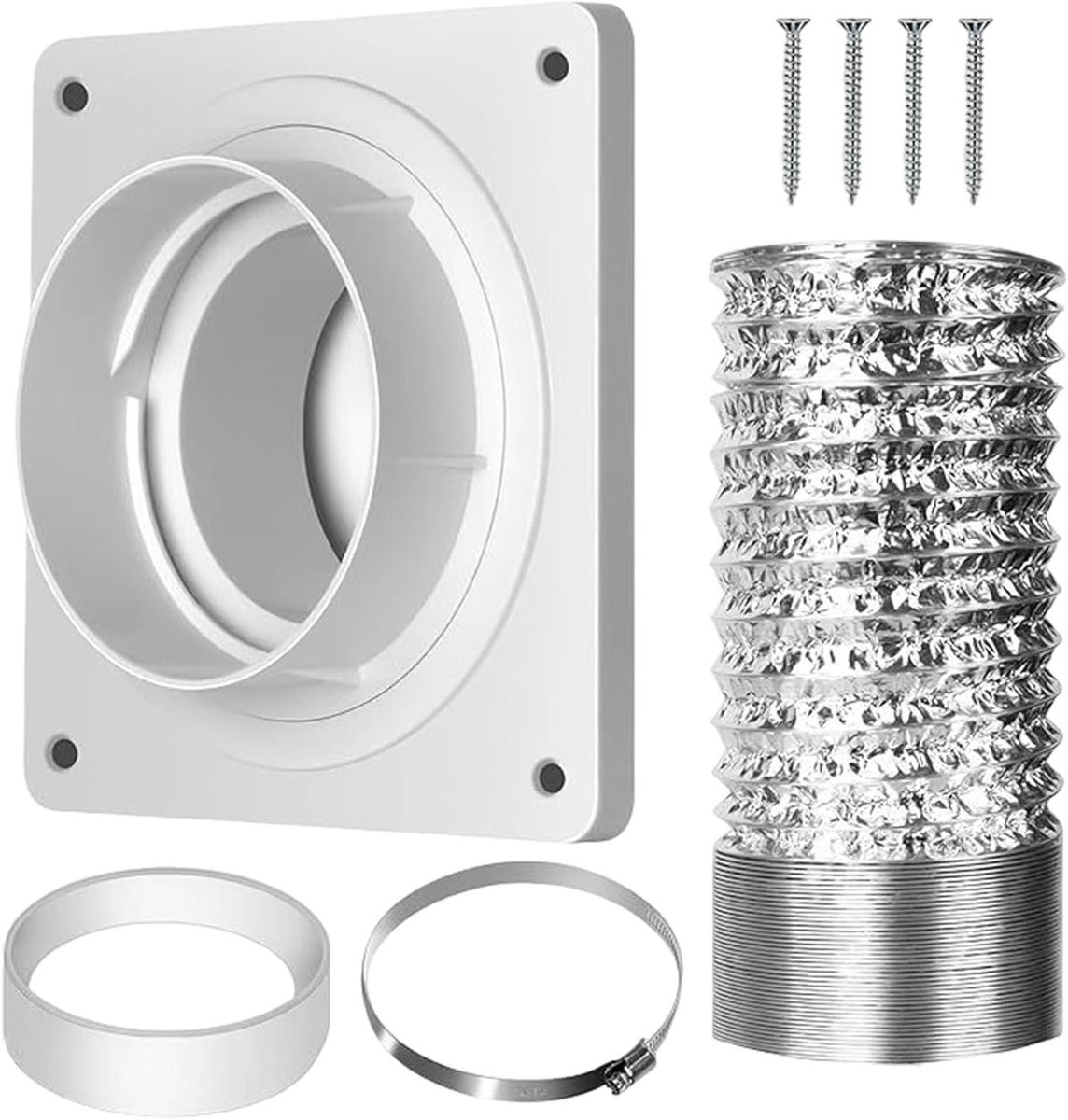 Afvoerslang Droger - Ventilatieslang Aansluitset - Lucht Afvoeren - Wandmontage Ontwerp - 18.5 x 18.5 x 16.5 cm - Wit