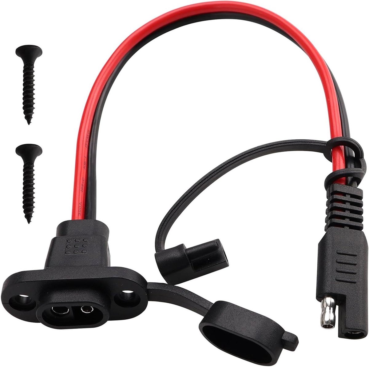 SAE Stopcontact Zijwand - Stroomaansluiting Poort - Accu Laden - Met Beschermende Dop - 0.3m - Rood/Zwart