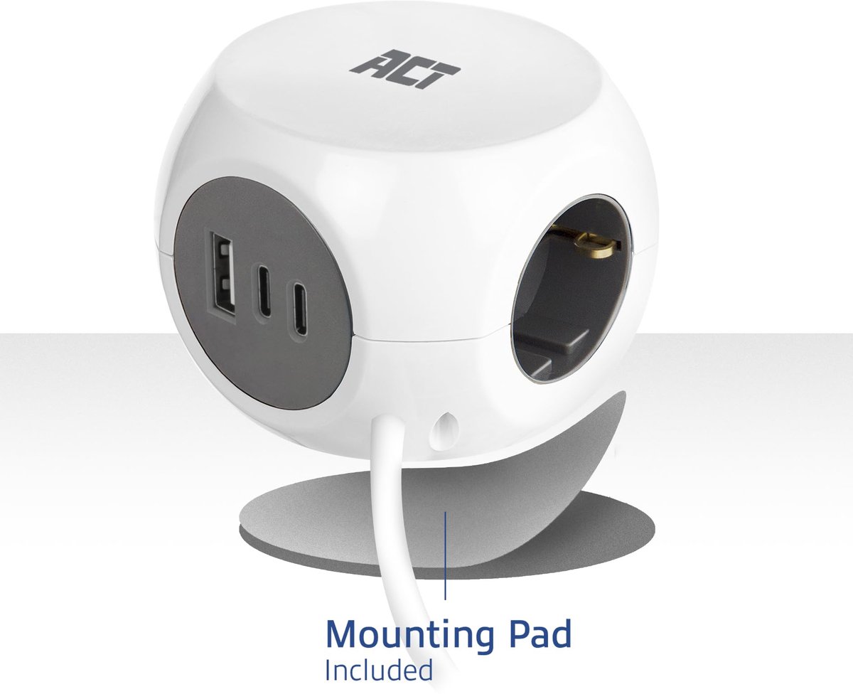 SnelShoppen - Stekkerdoos Kubus 3-voudig met USB-C/A 30W - 1,5m Lengte voor Thuis, Kantoor, Camping - Compact, Handig en Multifunctioneel