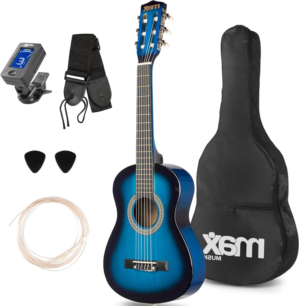Kinder Gitaar Starterset - Akoestische Gitaar Kinderen - Muziek Leren Spelen - Compleet met Accessoires - 1/4 Formaat - Blauw