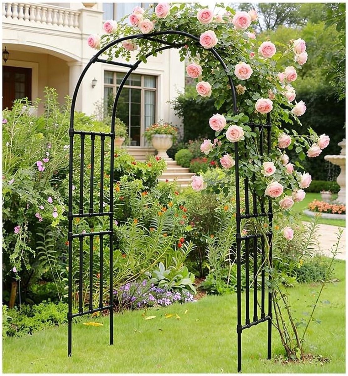 Tuinboog Prieel - Rozenboog Klimplanten - Decoratie Buiten - PE-gecoat Staal - 255 cm - Zwart