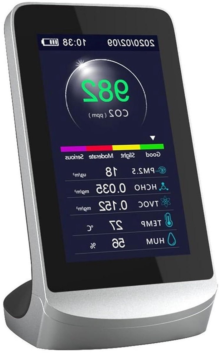 Luchtkwaliteitsmeter - CO2 Sensor - Gezonde Lucht Meten - Multifunctioneel Apparaat - 4.3" LCD Scherm - Zwart